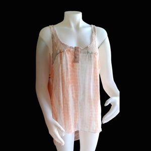 Free People Orange and White Sheer Crochet back Tank Top